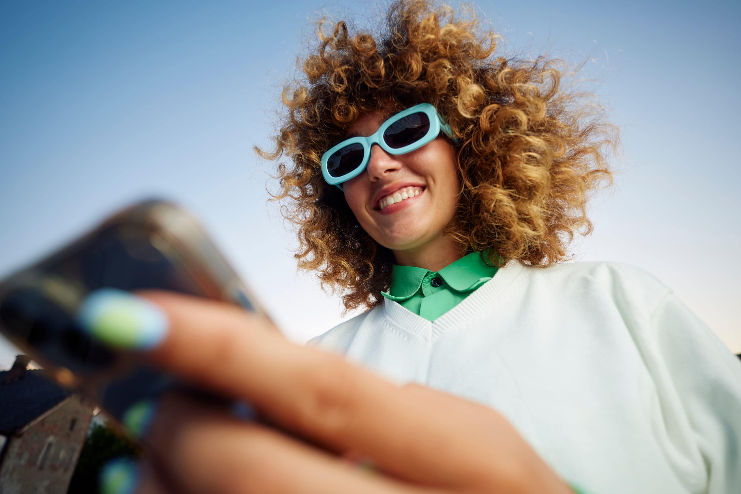 Woman with blue glasses